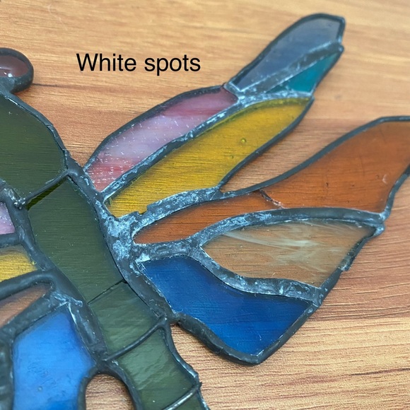 Vintage Stained Glass Dragonfly Window Hanging Sun Catcher 9”X6” Needs REWORK - Picture 8 of 11